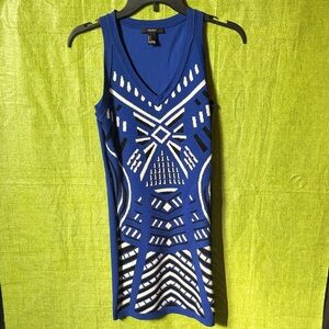 Sexy Forever 21 Blue and White Geometric Mini Dress